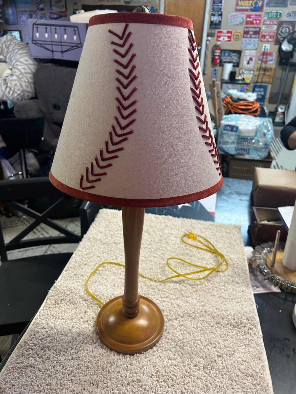 Pottery Barn Baseball-Stitch Table Lamp - Red and Cream